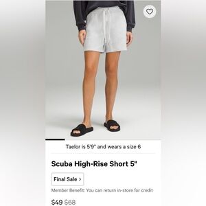NWT Lululemon scuba High-Rise Short 5” size 6 grey